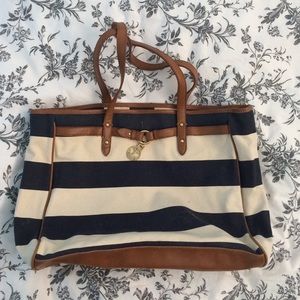 Tommy Hilfiger, Blue and White Striped Tote Bag